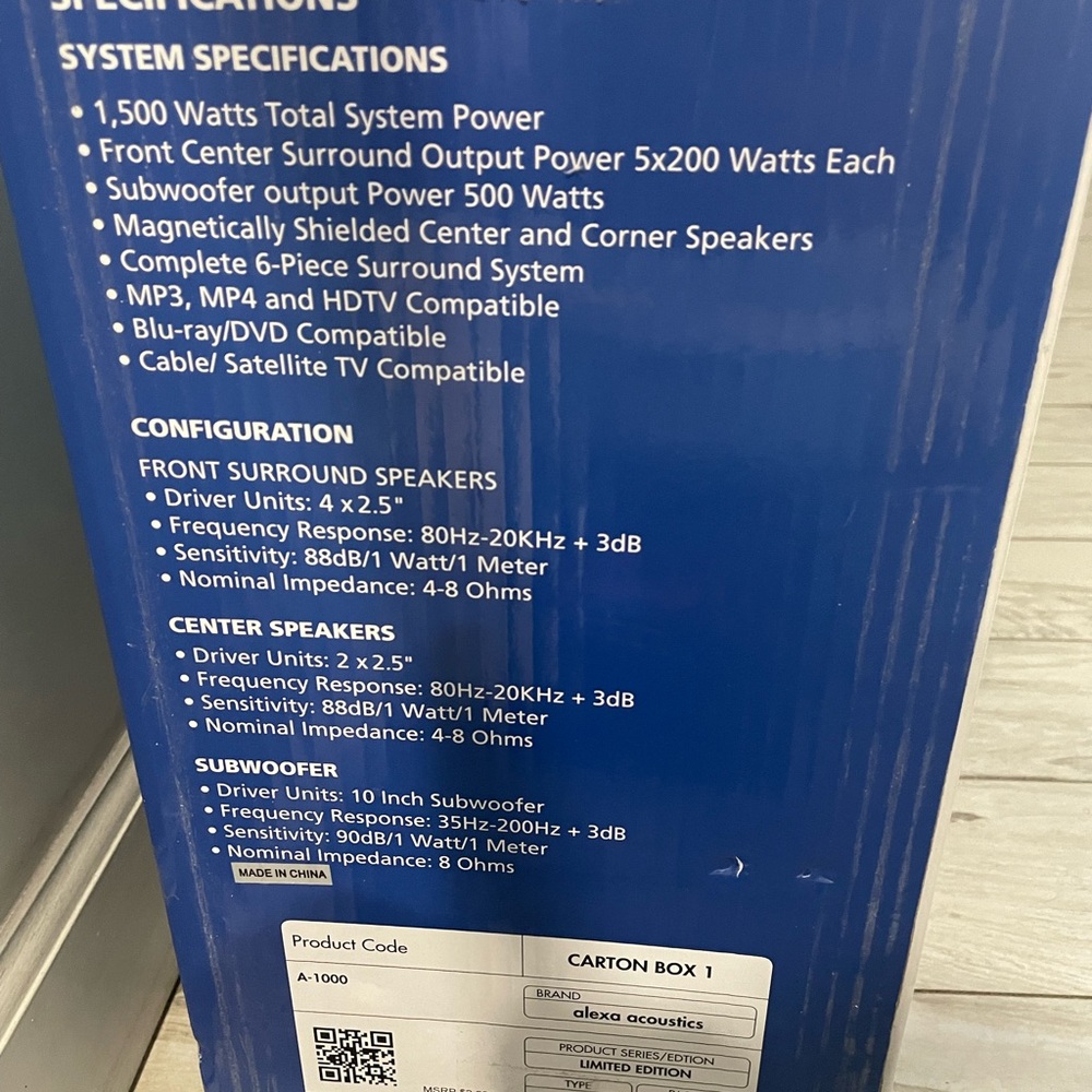 Alexa Acoustics Home Theater System - New -A-1000